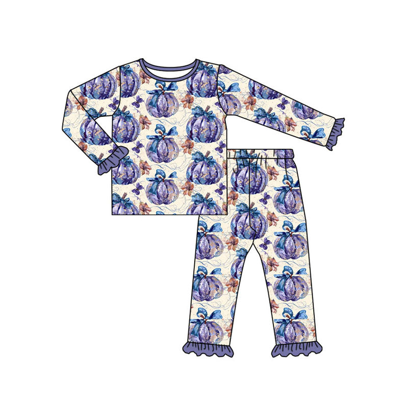 Lavender Pumpkin Fall Season Baby Girls Long Sleeve pajama set preorder