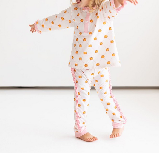 Baby Girls Fall Pumpkin Long Sleeve Pajama Set Preorder