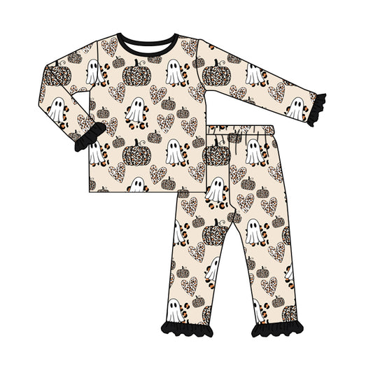 Baby Girls Cheetah Pumpkin Halloween Ghost Long Sleeve Pajama Set Preorder