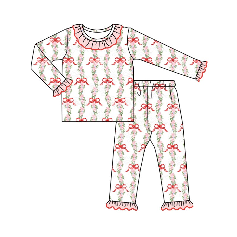baby girl christmas bow flower print pajama set preorder