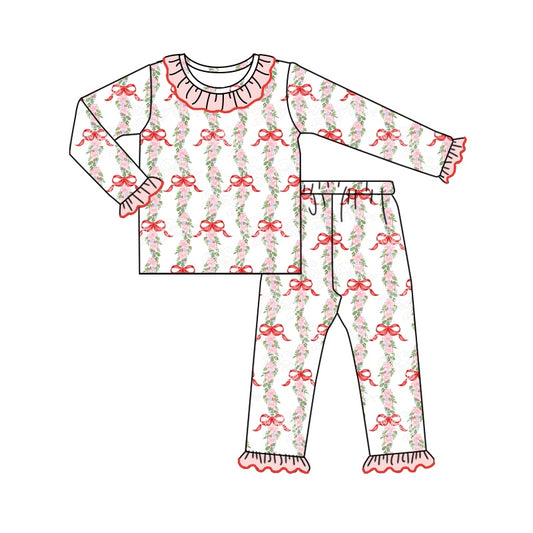 baby girl christmas bow flower print pajama set preorder