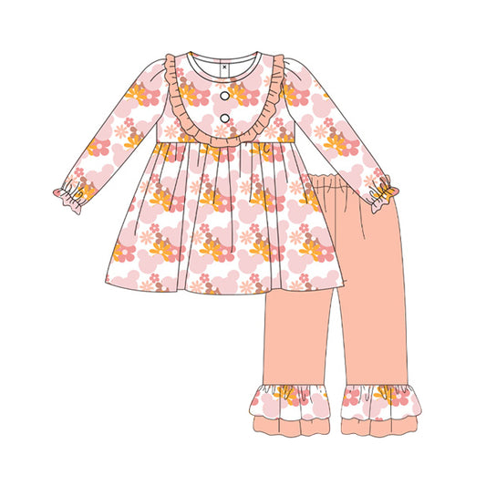 flower girls cartoon tunic top matching ruffle pants boutique fall winter clothes preorder