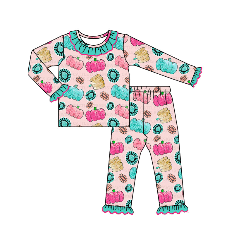 Toddle baby Colorful pumpkin turquoise long sleeve pajama set preorder