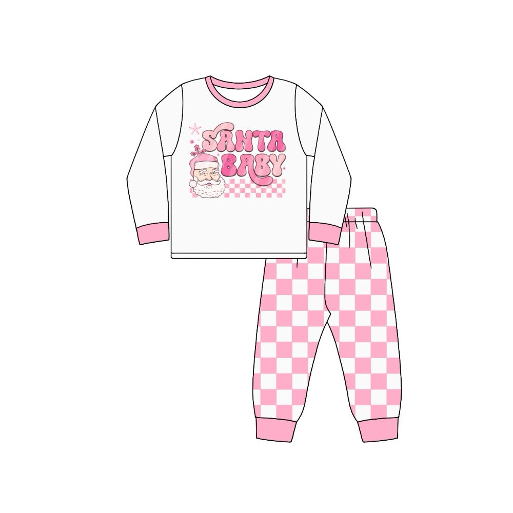Santa Baby Christmas Top Pink Checkered Leggings Matching Clothes Preorder