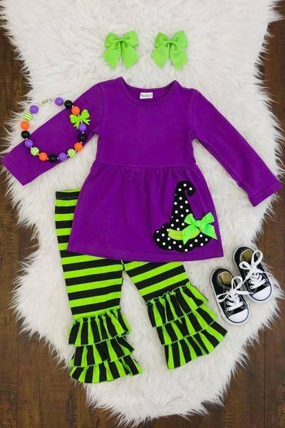 Halloween hat lavender tunic top matching pants fall winter clothes preorder