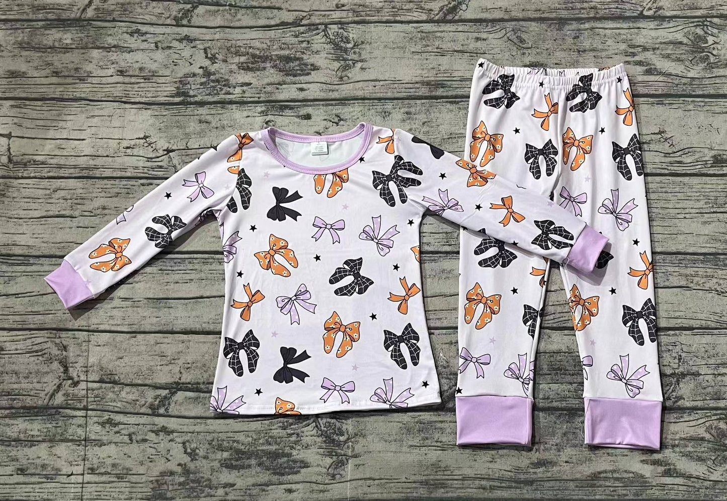 Girls bow print long sleeve pajama set preorder