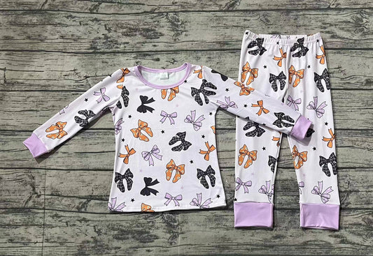 Girls bow print long sleeve pajama set preorder