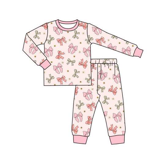 Girls colorful bow print long sleeve pajama set preorder