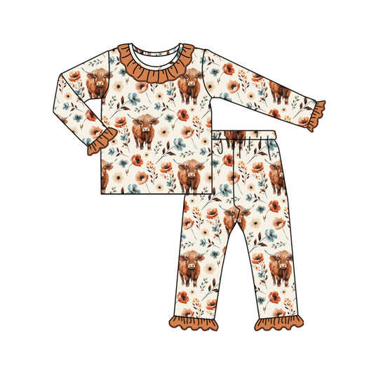 Cowgirl western highland cow floral pajama set preorder
