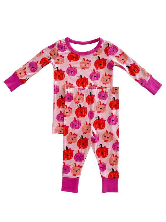 Hot pink red fall pumpkins long sleeve pajama set preorder