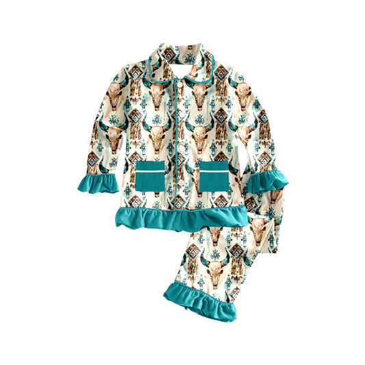 cowgirls western aztec button down fall winter pajama set baby clothes preorder