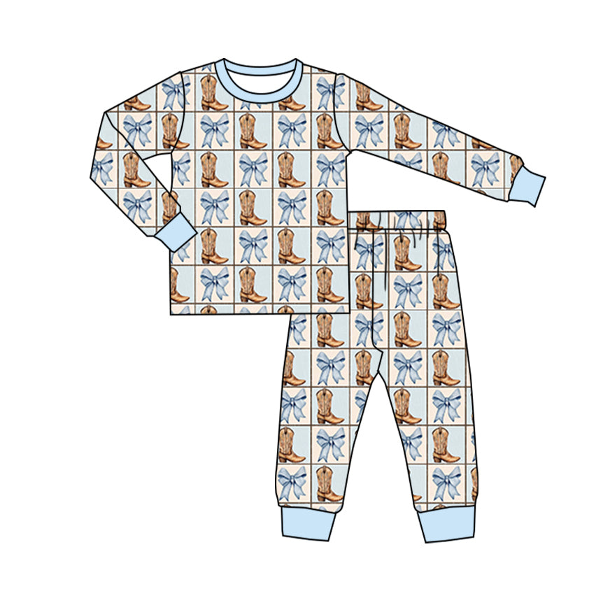 cowgirl western boots blue bow long sleeve pajama set preorder