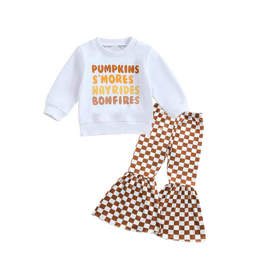Girls pumpkin top brown checkered pants clothes preorder