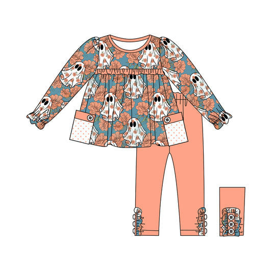 Halloween ghost floral long sleeve tunic top leggings clothes preorder