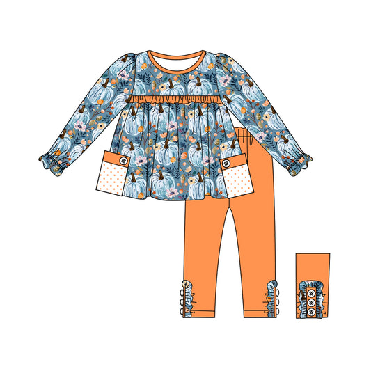 baby girl blue pumpkin floral tunic top matching pants fall winter clothes preorder