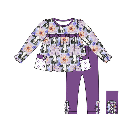 cute cow flower tunic top matching legging spring fall clothes preorder