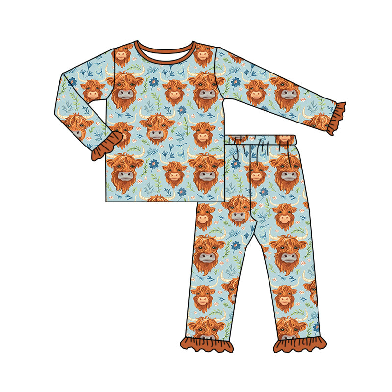 Toddle girls highland cow western pajama set preorder