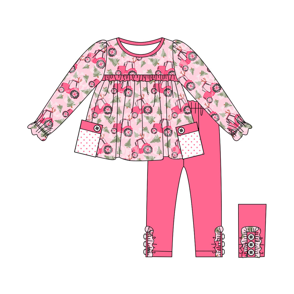 Toddle baby girls Christmas tree tractor tunic top matching pants fall winter clothes preorder