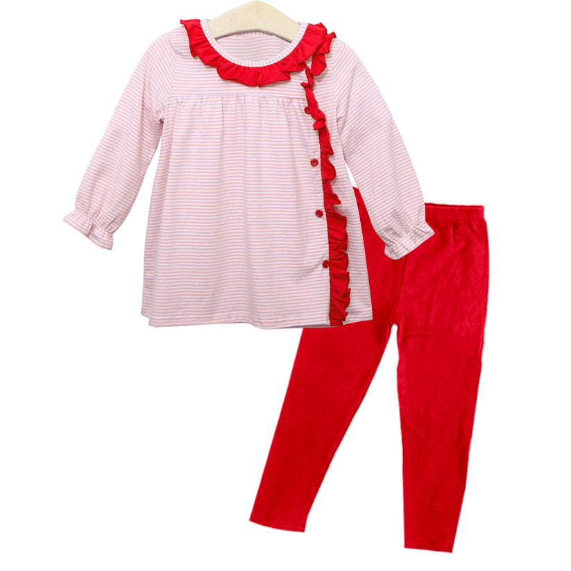 Pink tunic red ruffle top matching leggings pants Christmas clothes preorder