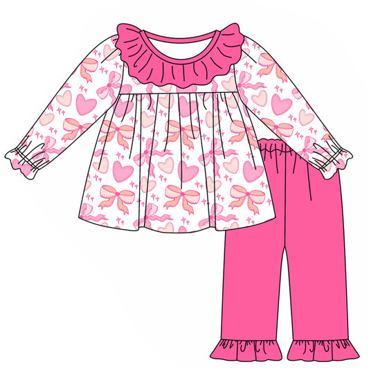 baby girl pink bow tunic top matching ruffle pants Valentines day clothes preorder