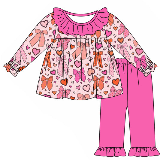 baby girl heart print tunic top matching ruffle pants Valentines day clothes preorder