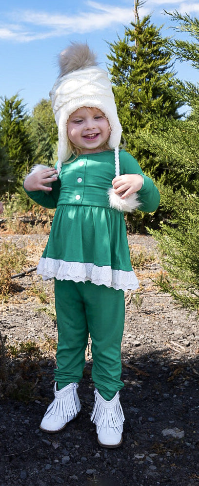 Wholesale kids baby girls Christmas green matching clothing set preorder
