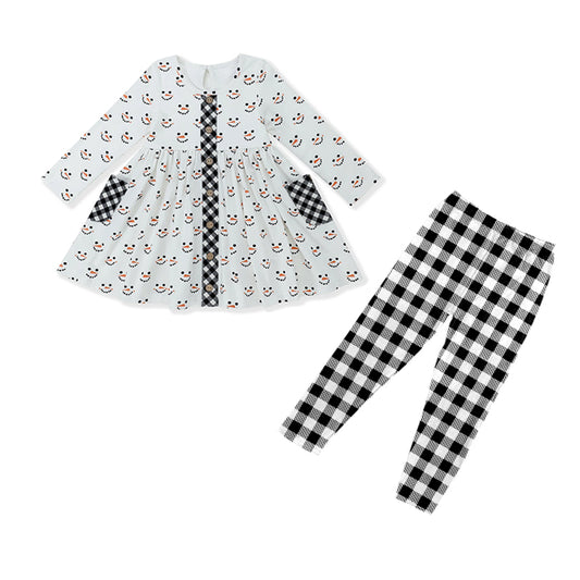 baby girl snowman tunic top black plaid leggings fall winter clothes preorder