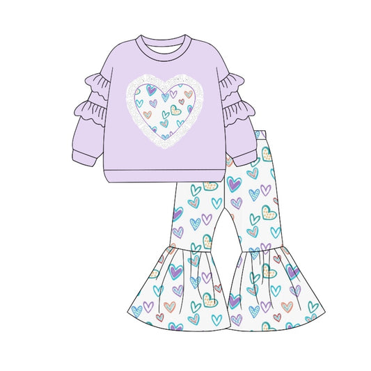 Wholesale Valentines purple heart matching baby girls clothes preorder