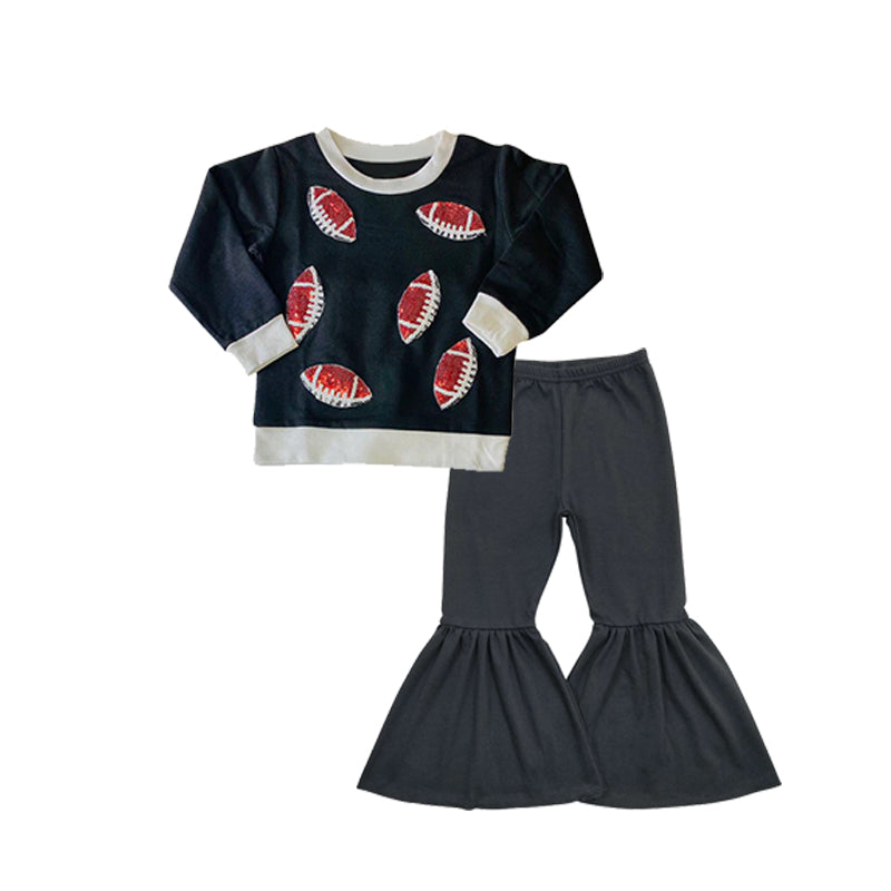 Kids long sleeve footall top black bell bottoms outfit preorder