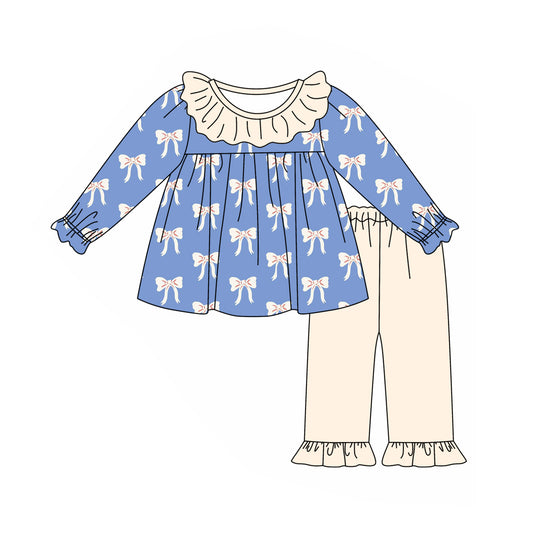 Girls bow design tunic top matching ruffle pants clothes preorder