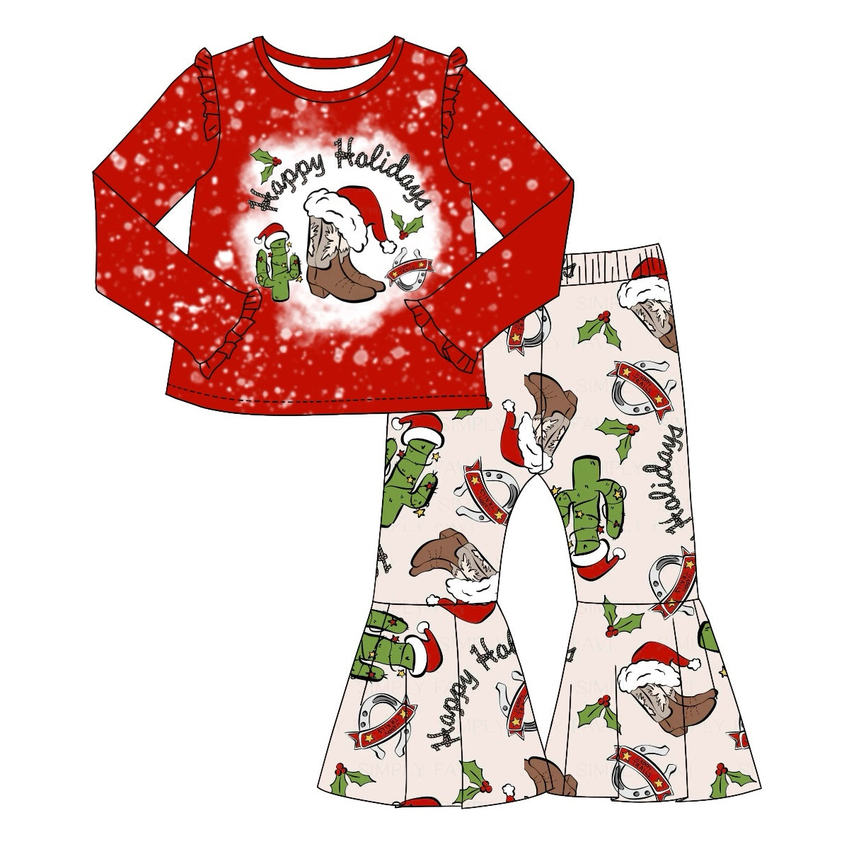 Christmas Western Happy Holiday Long Sleeve Baby Outfit Preorder