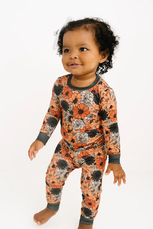 baby girl orange grey flower print long sleeve clothes preorder