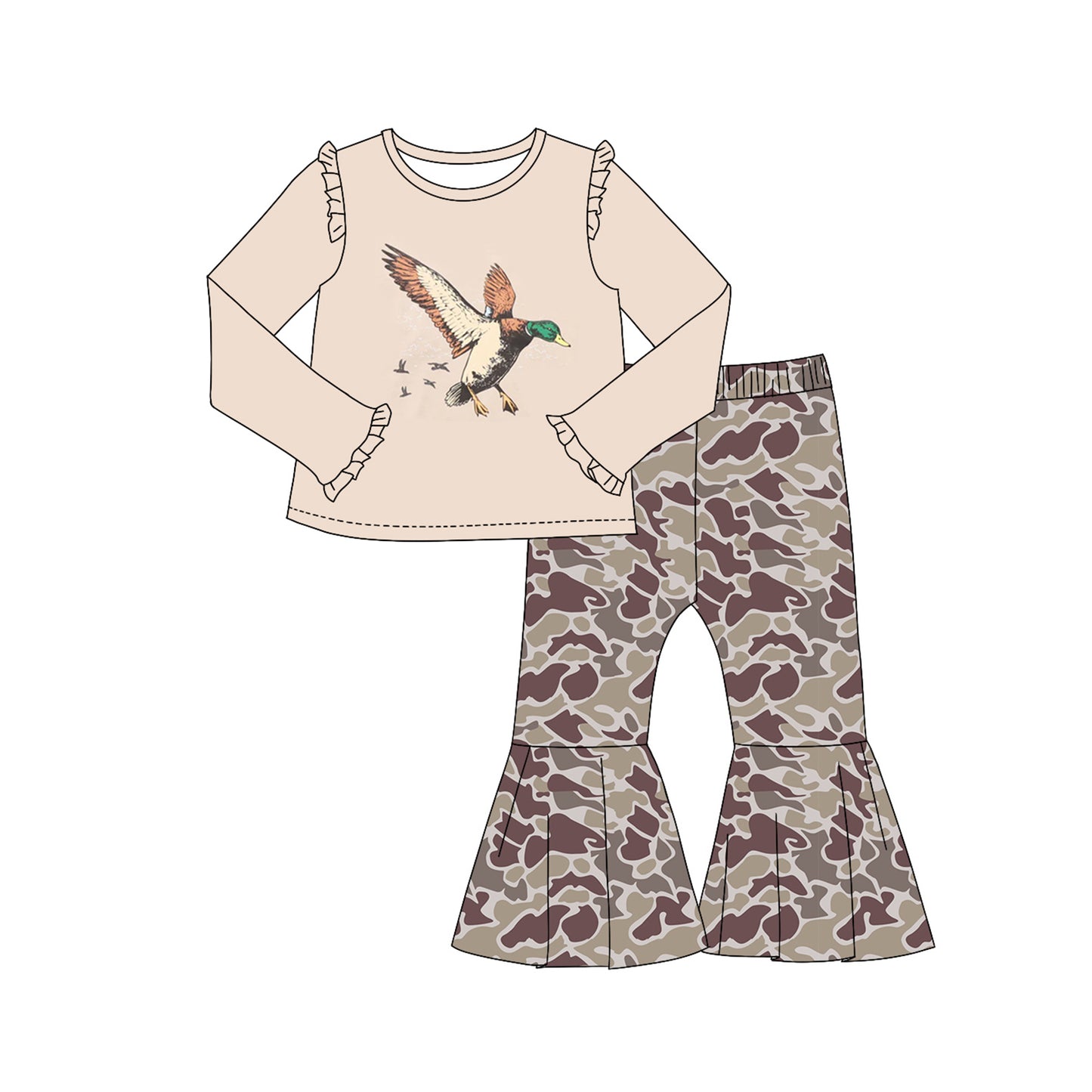 Wholesale kids baby girls mallard duck top matching grey camo pants clothes preorder