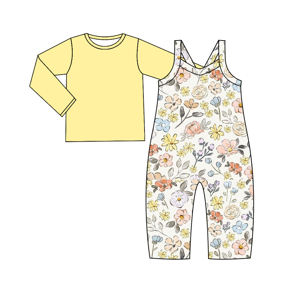 Toddle baby girls yellow top matching floral jumpsuit 2pcs outfit baby clothes preorder