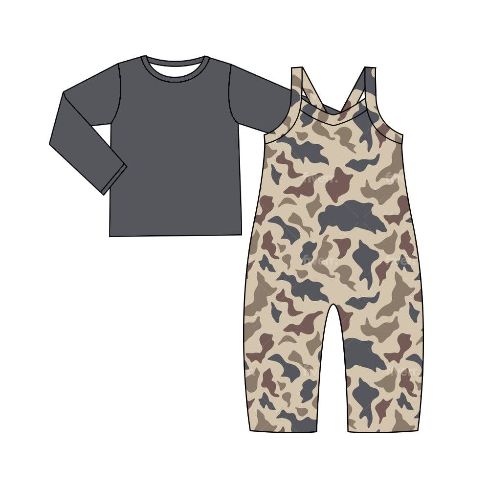 Toddle baby girls grey top matching camo jumpsuit 2pcs outfit baby clothes preorder