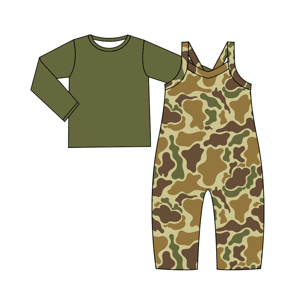 Toddle baby girls green top matching camo jumpsuit 2pcs outfit baby clothes preorder
