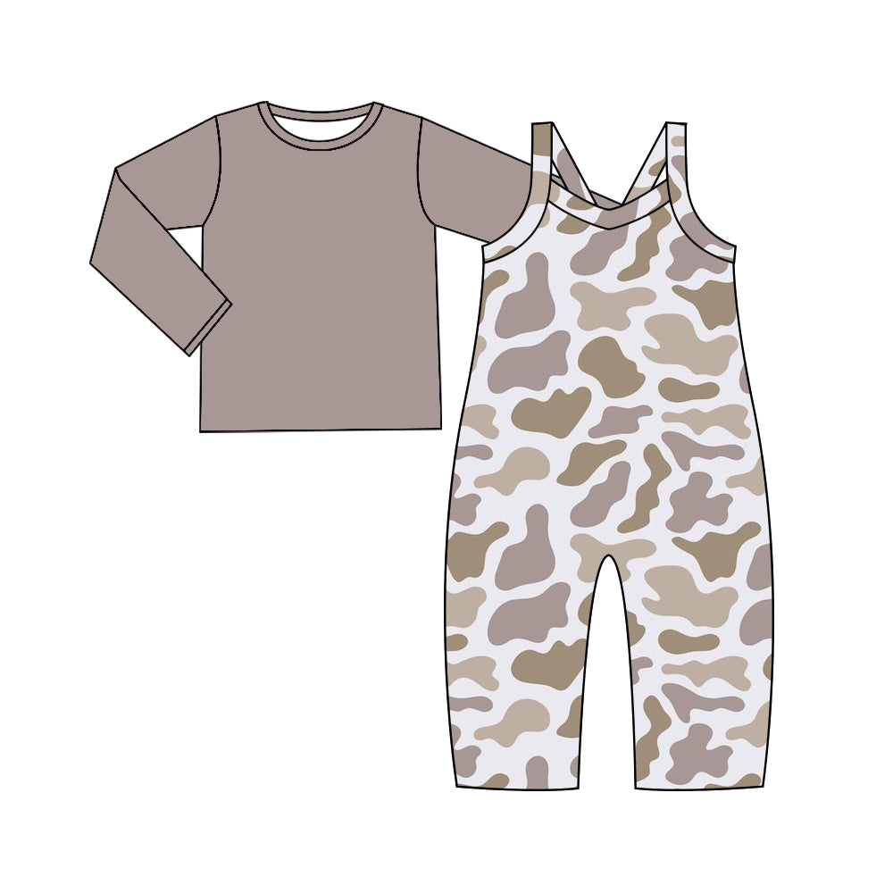 Toddle baby girls light grey top matching camo jumpsuit 2pcs outfit baby clothes preorder