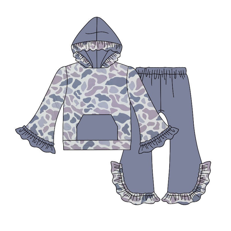 Wholesale baby girl grey camo design hoodie set preorder