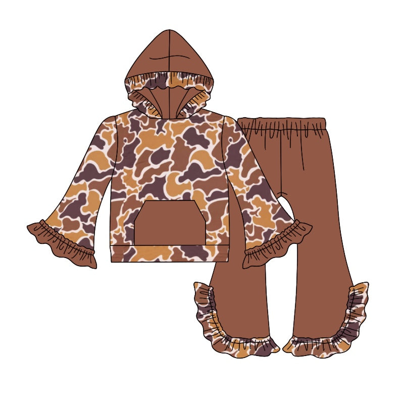 Wholesale baby girl brown camo design hoodie set preorder