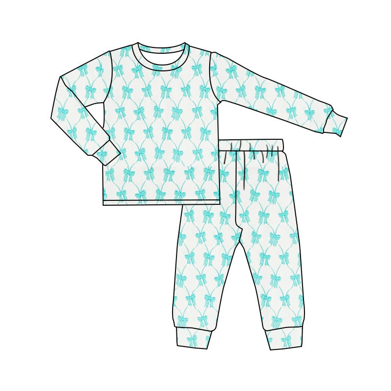 Wholesale price kids girls blue bow long sleeve clothes preorder