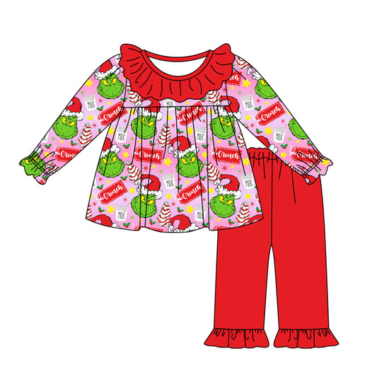 baby girl Christmas green face tunic top matching pants fall winter clothes preorder