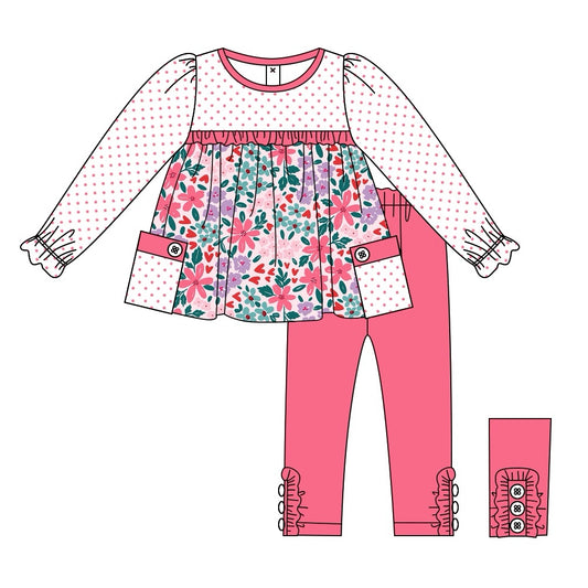 baby girl lavender pink flower  floral tunic top matching pants fall winter clothes preorder