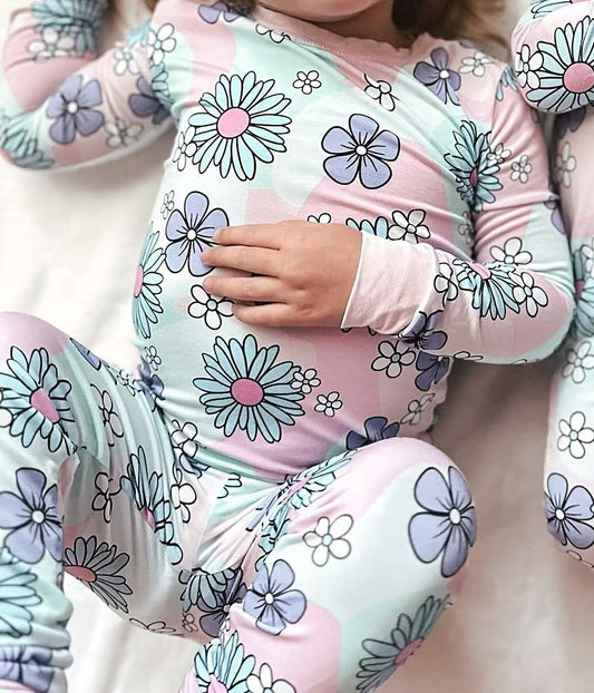 Flower girls pink print baby girls long sleeve clothing set preorder