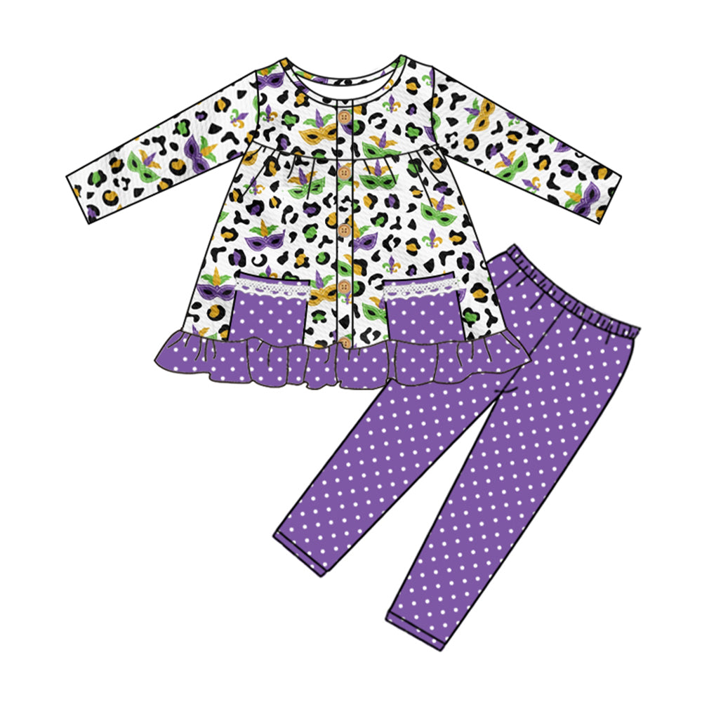 Mardi Gras cheetah tunic top matching ruffle pants boutique fall winter clothes preorder