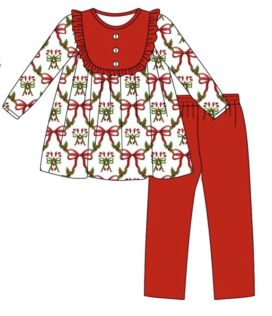 Christmas red bow tunic top ruffle pants clothes preorder