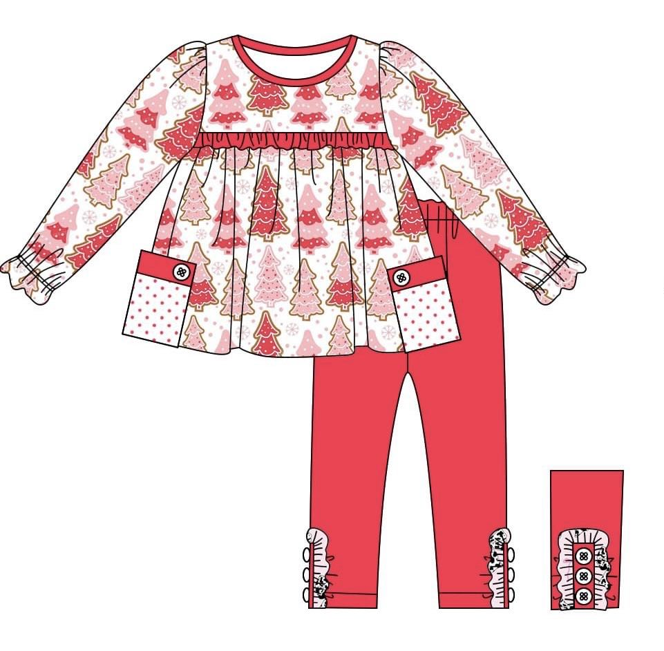 Christmas pink tree tunic top ruffle pants fall winter clothes preorder