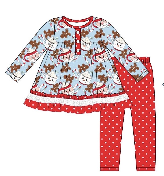 Christmas Santa Gingerbread tunic top ruffle pants fall winter clothes preorder