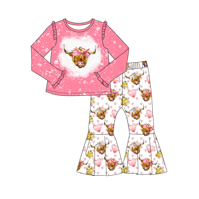 Valentines day highland cow heart girls matching pants clothes preorder
