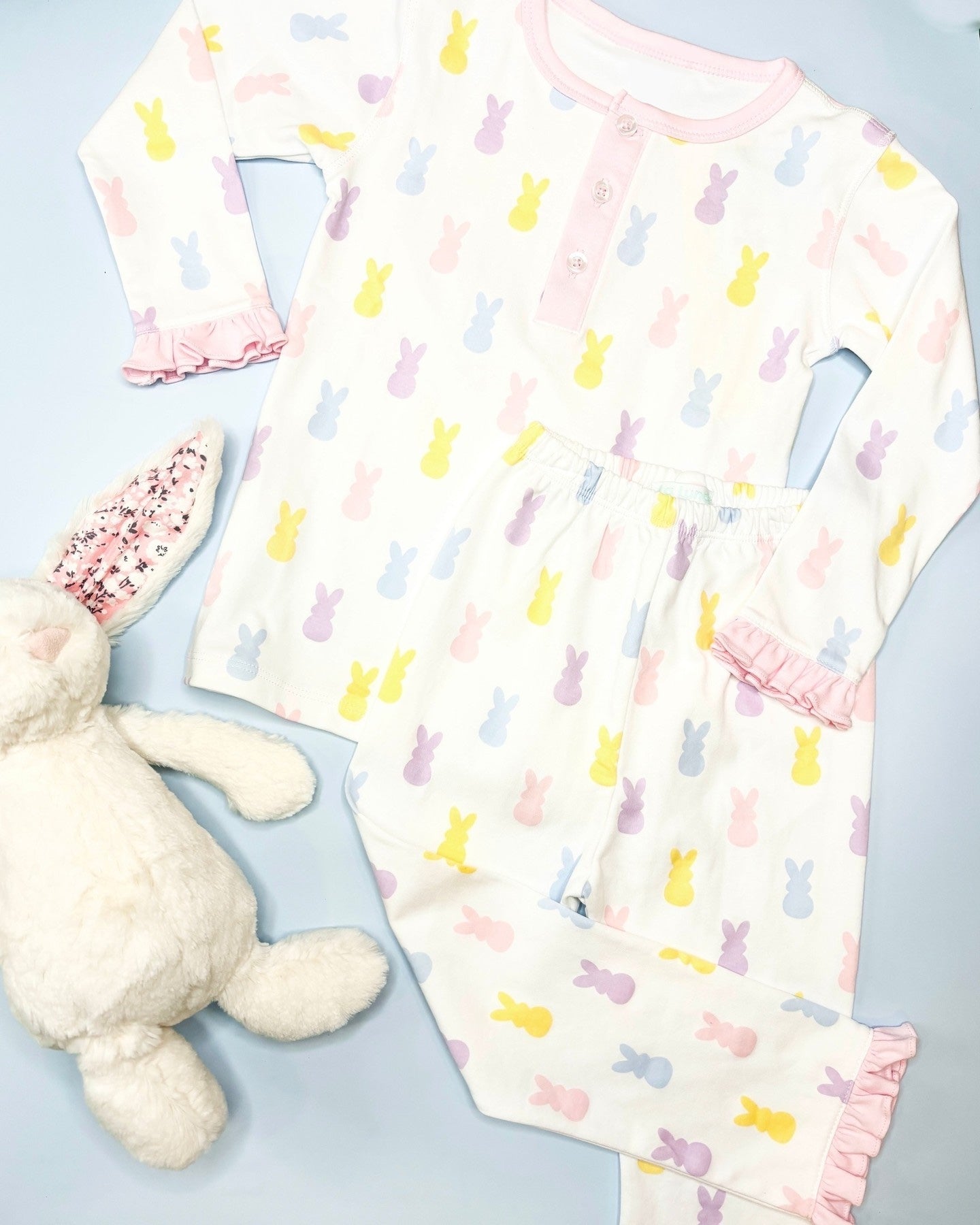 Pink yellow blue Easter bunny baby girls outfit preorder