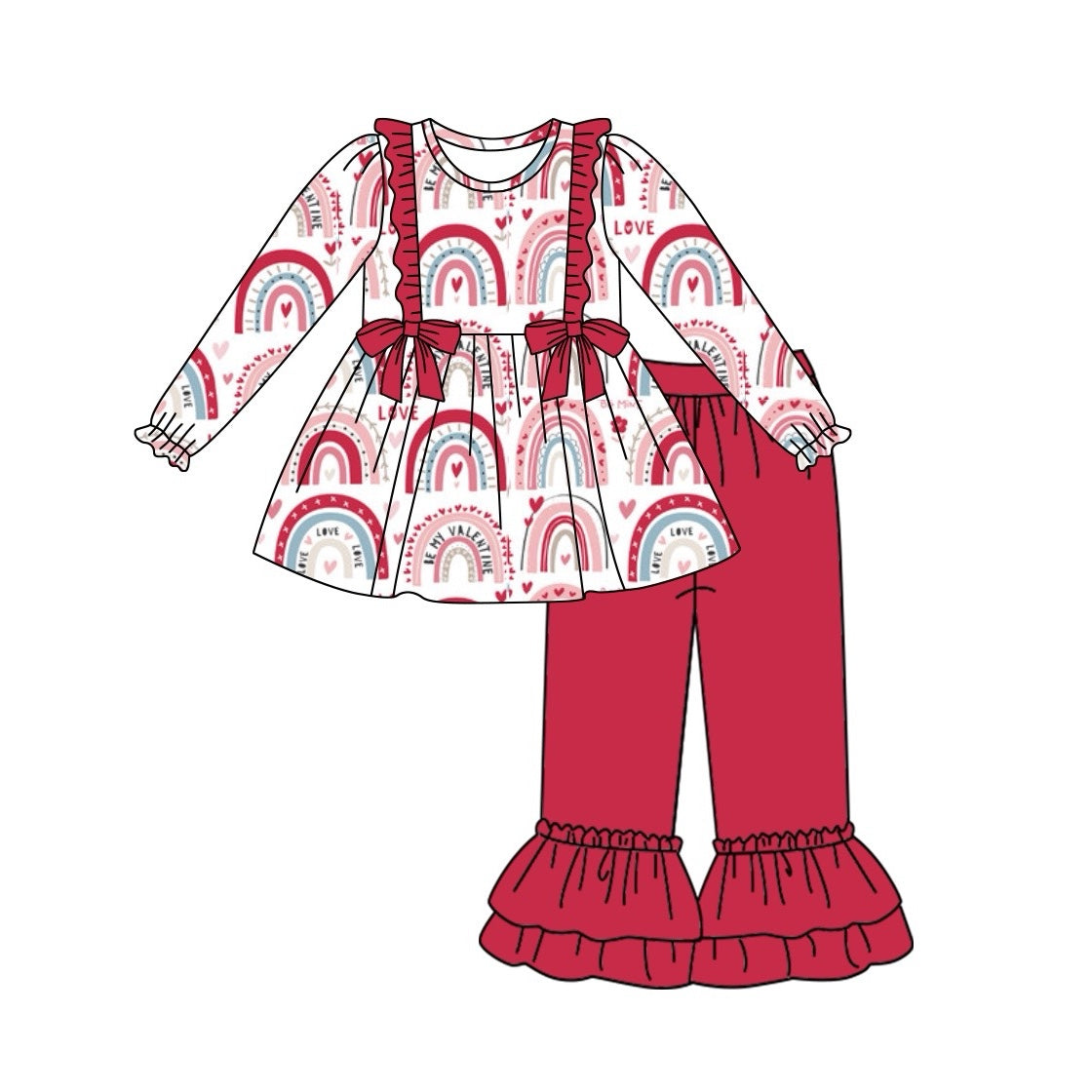 Valentines day rainbow heart print toddle girls clothes preorder